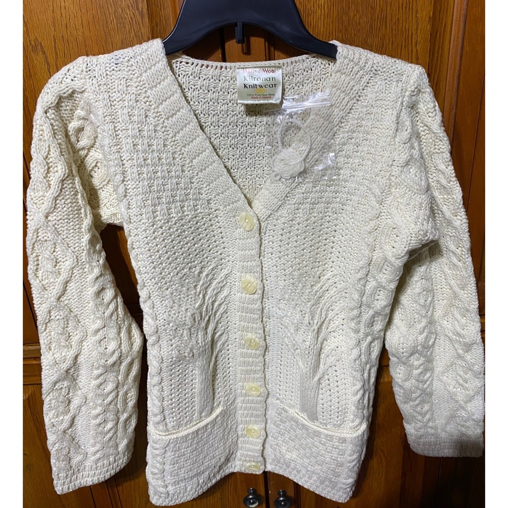 Kilronan Cable Knit wear Women XXS Ivory Cardigan Sweater New